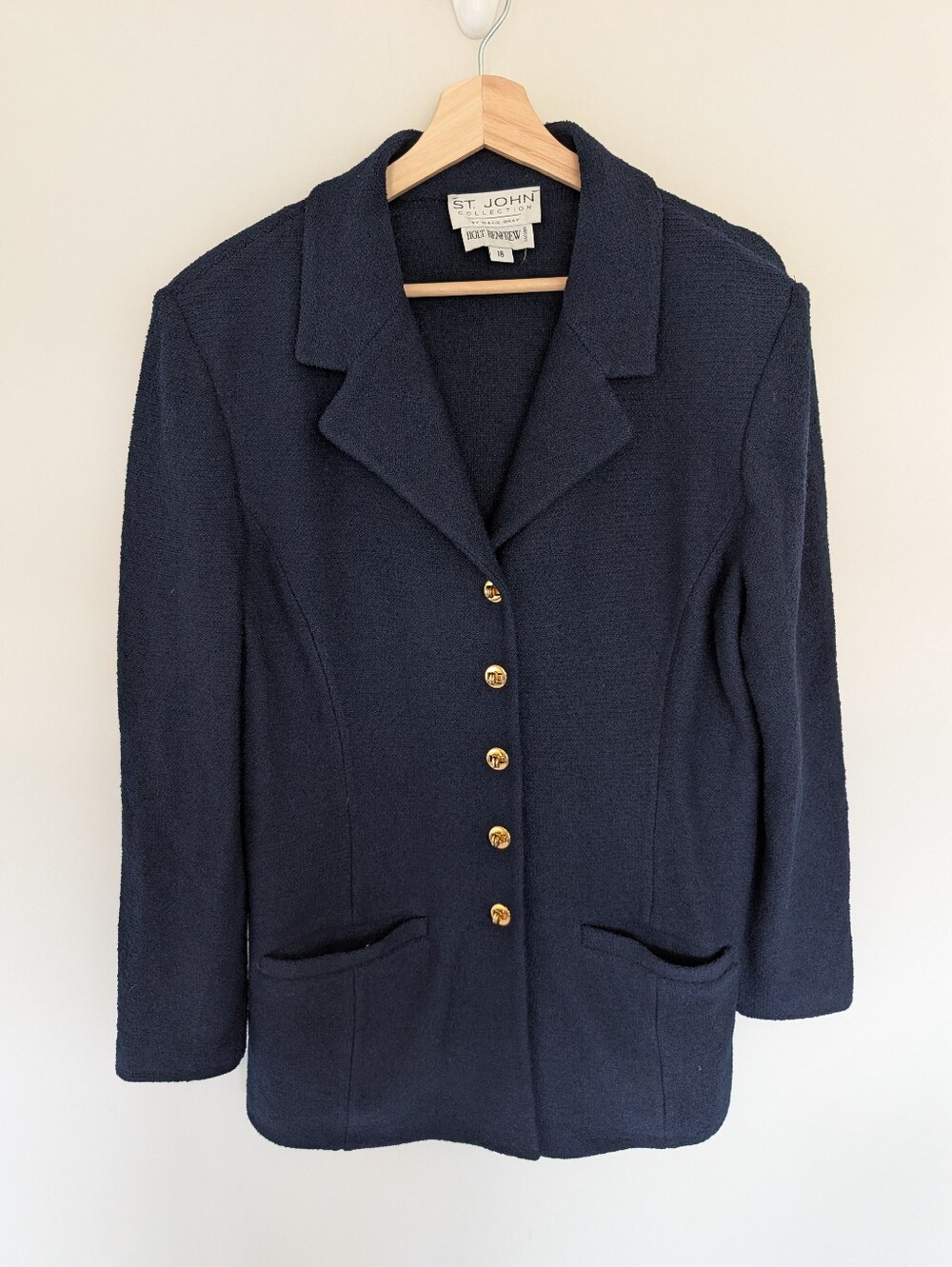 ST. JOHN Collection Classic Navy Wool Blend Women's Size 16 Blazer Jacket